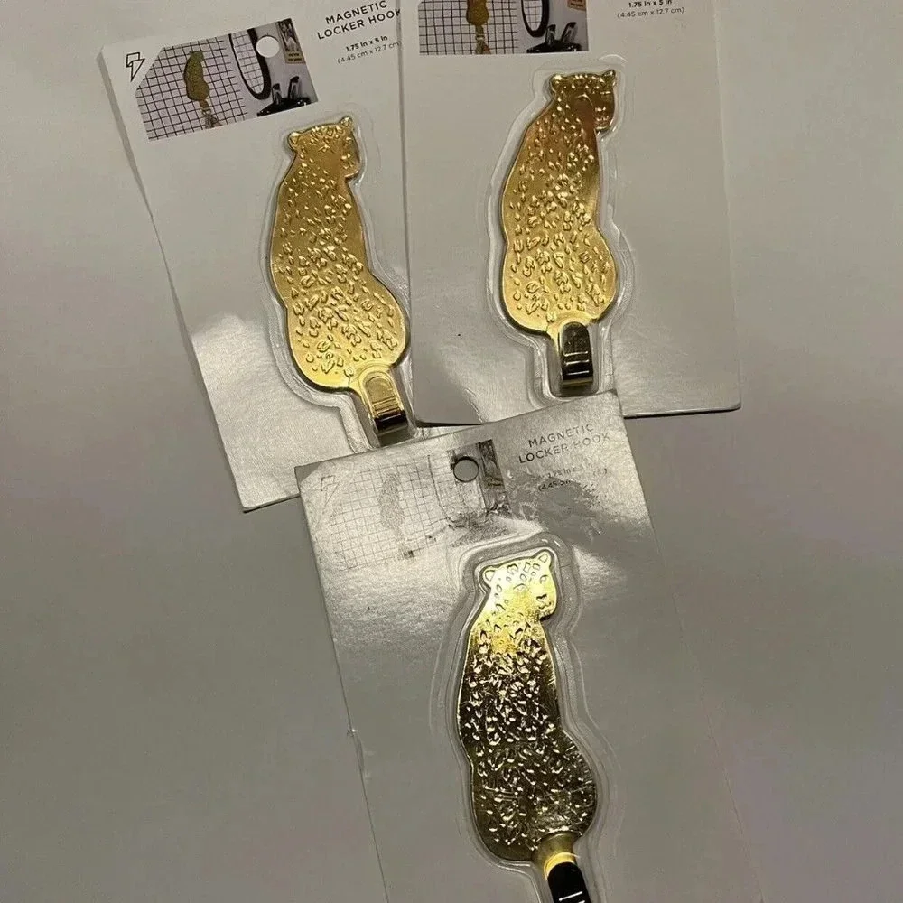 NEW 3x Paper Riot Co. Decorative Magnetic Locker Hook Gold Toned Leopard